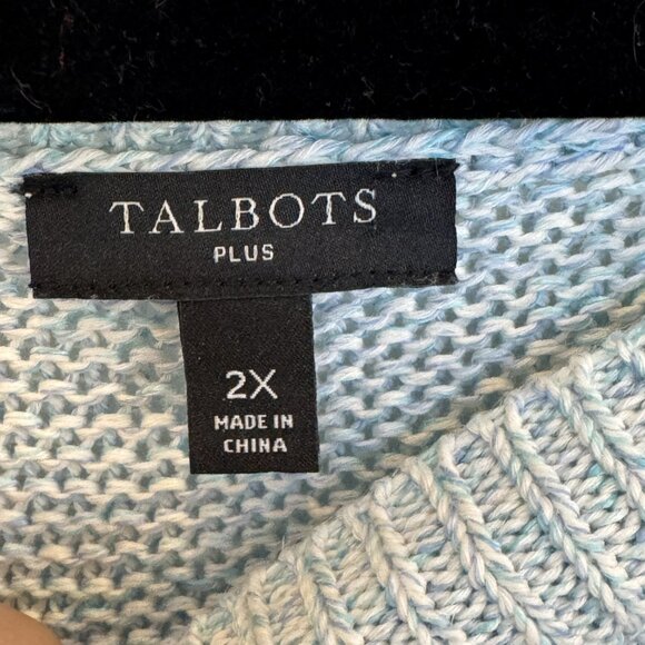 Talbots 2xl Blue & White with Pink Trim Midweight Sweater EUC Spring Casual Work - Picture 5 of 6